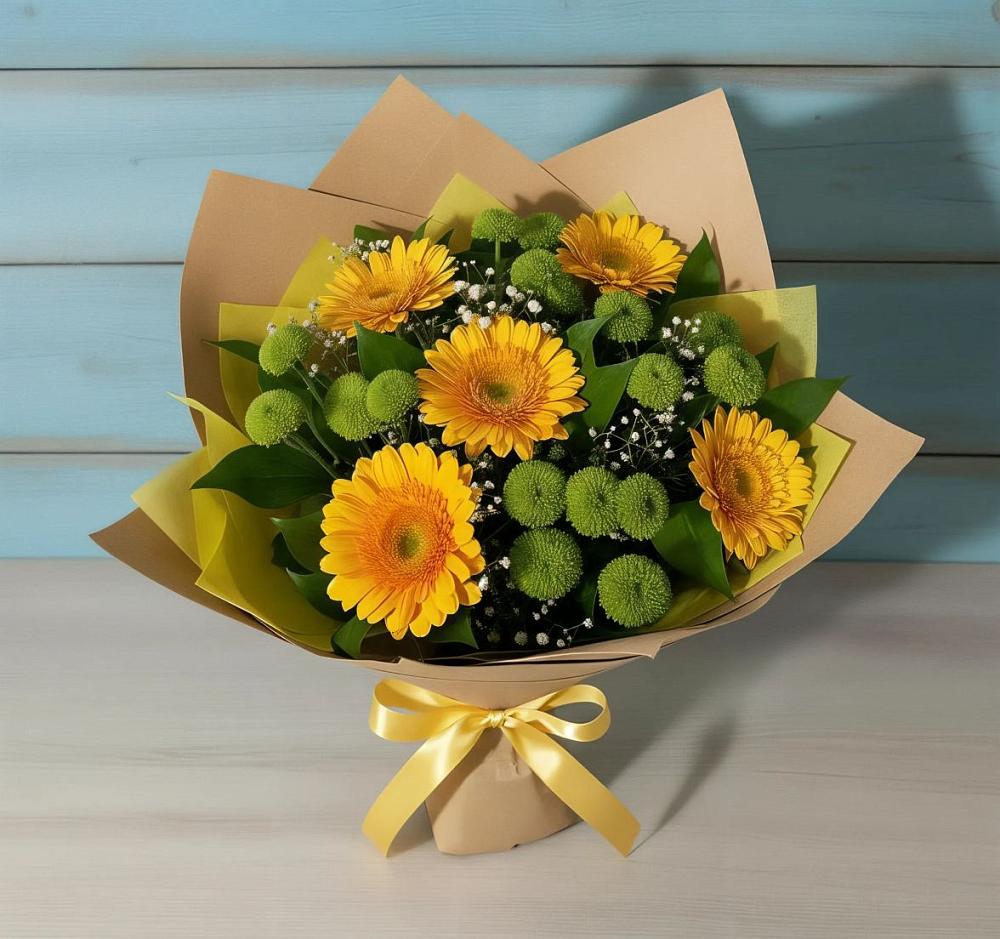 Букет цветов из: Герберы и Хризантемы в Бжедуховской