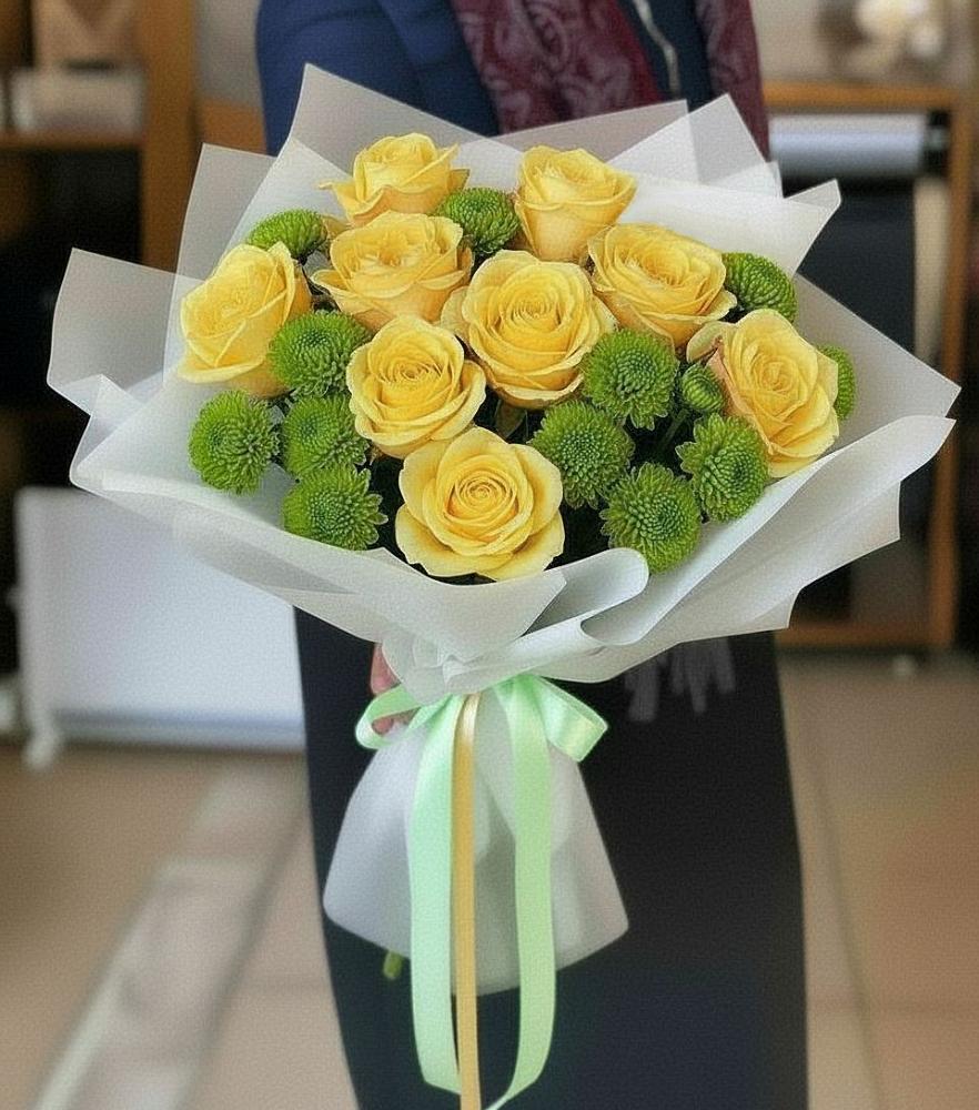 Букет цветов из: Хризантемы и Розы в Бжедуховской