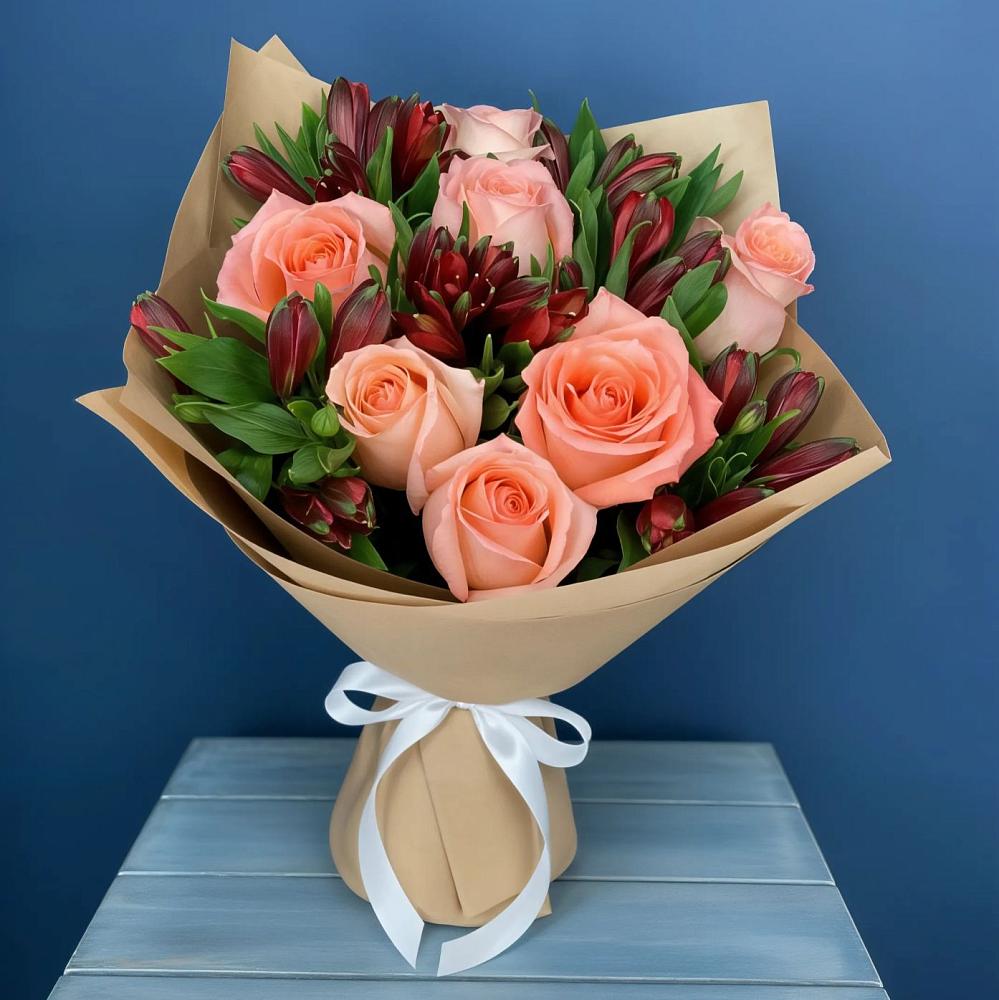 Букет цветов из: Розы и Альстромерии в Бжедуховской