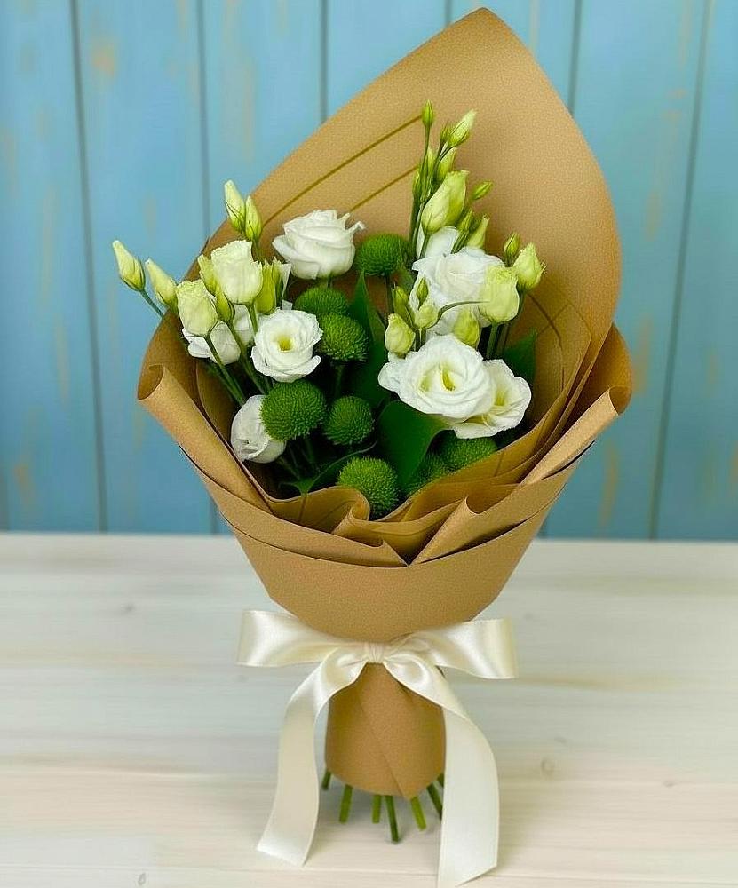 Букет цветов из: Хризантемы и Лизиантусы в Бжедуховской