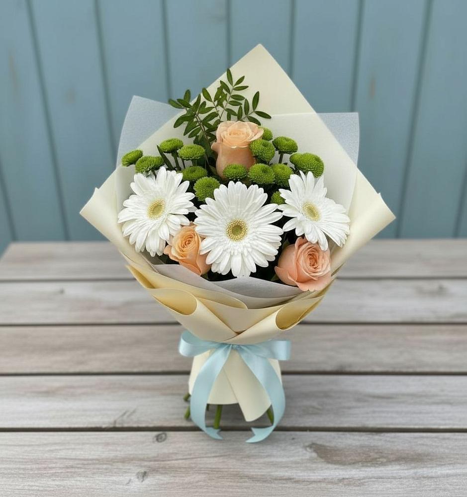 Букет цветов из: Герберы, Розы и Хризантемы в Бжедуховской
