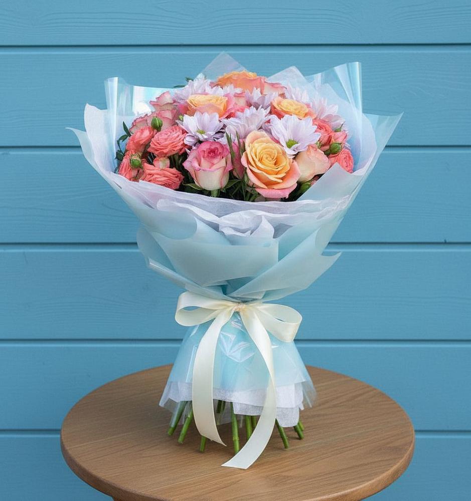 Букет цветов из: Хризантемы и Розы в Бжедуховской