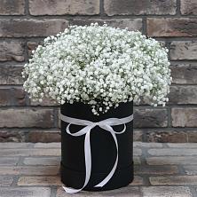 Цветочная композиция из Гипсофила в шляпной коробке в Бжедуховской
